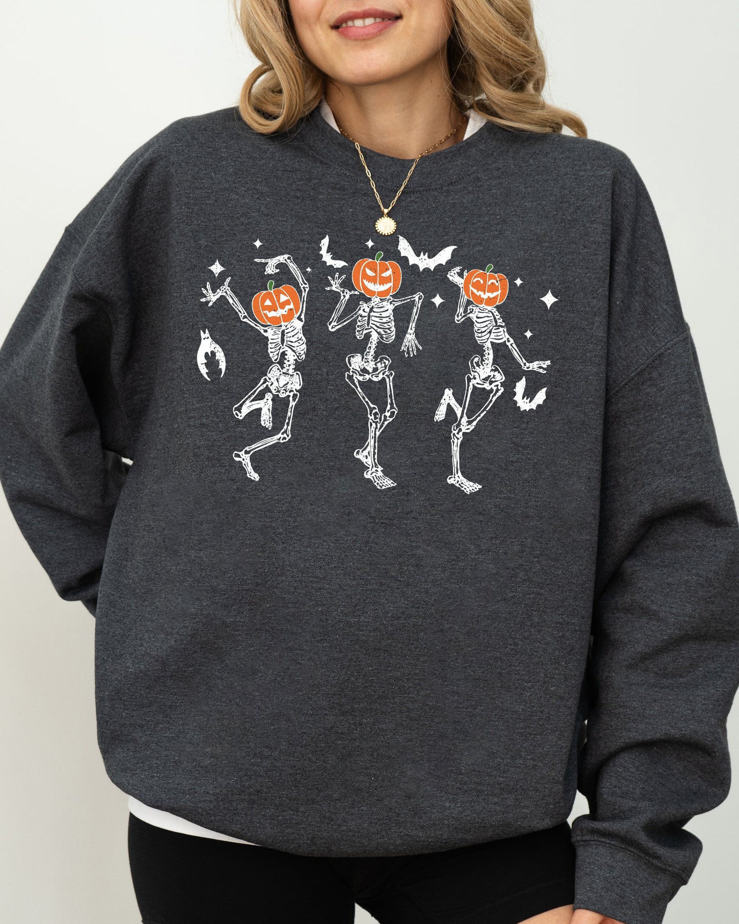 Pumpkin Head Dancing Skeletons, Spooky, Ghost, Witch, Skull, Aesthetic, Meme, Halloween, Costume Sweatshirt
