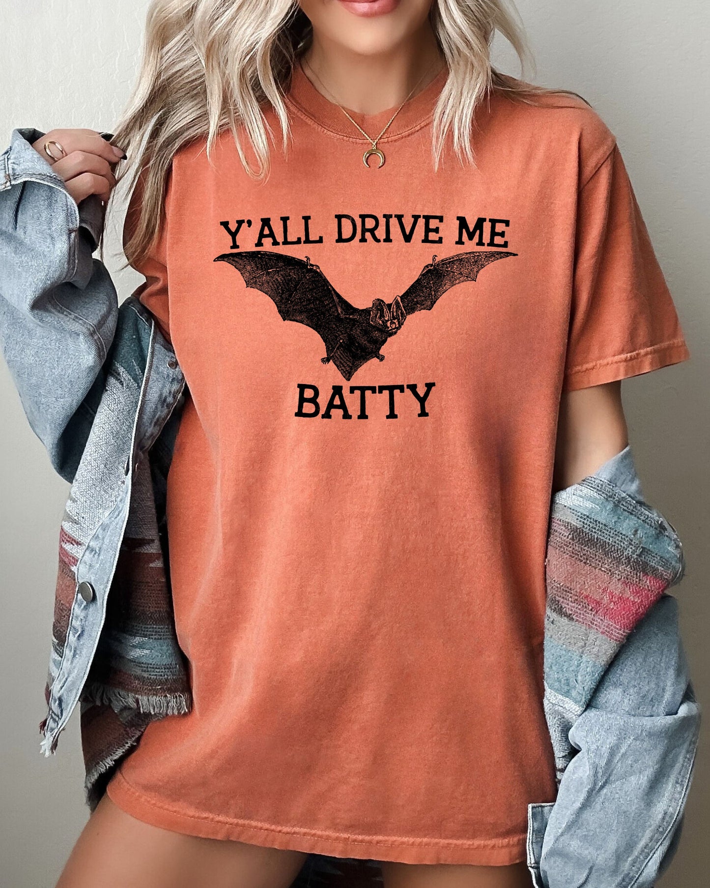 Y'All Drive Me Batty, Spooky, Bat, Ghost, Witch, Skull, Aesthetic, Meme, Halloween, Costume, Tshirt Comfort Colors T-Shirt