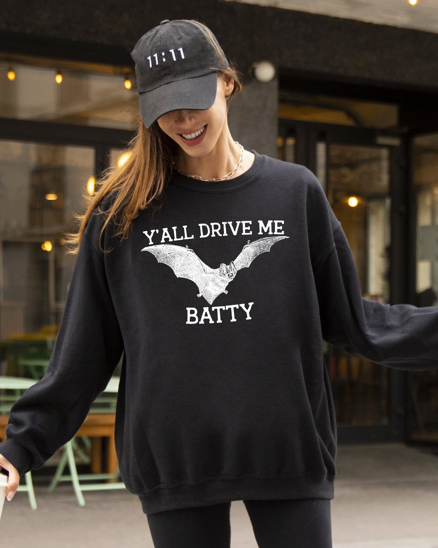 Y'All Drive Me Batty, Spooky, Bat, Ghost, Witch, Skull, Aesthetic, Meme, Halloween, Costume Sweatshirt