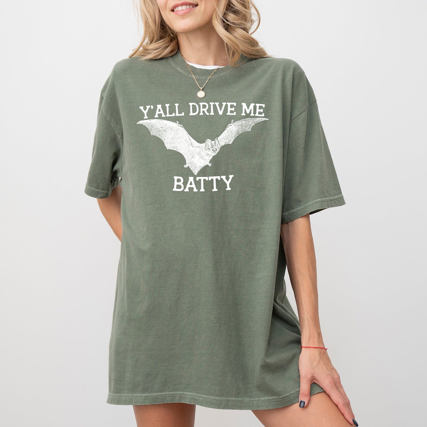 Y'All Drive Me Batty, Spooky, Bat, Ghost, Witch, Skull, Aesthetic, Meme, Halloween, Costume, Tshirt Comfort Colors T-Shirt
