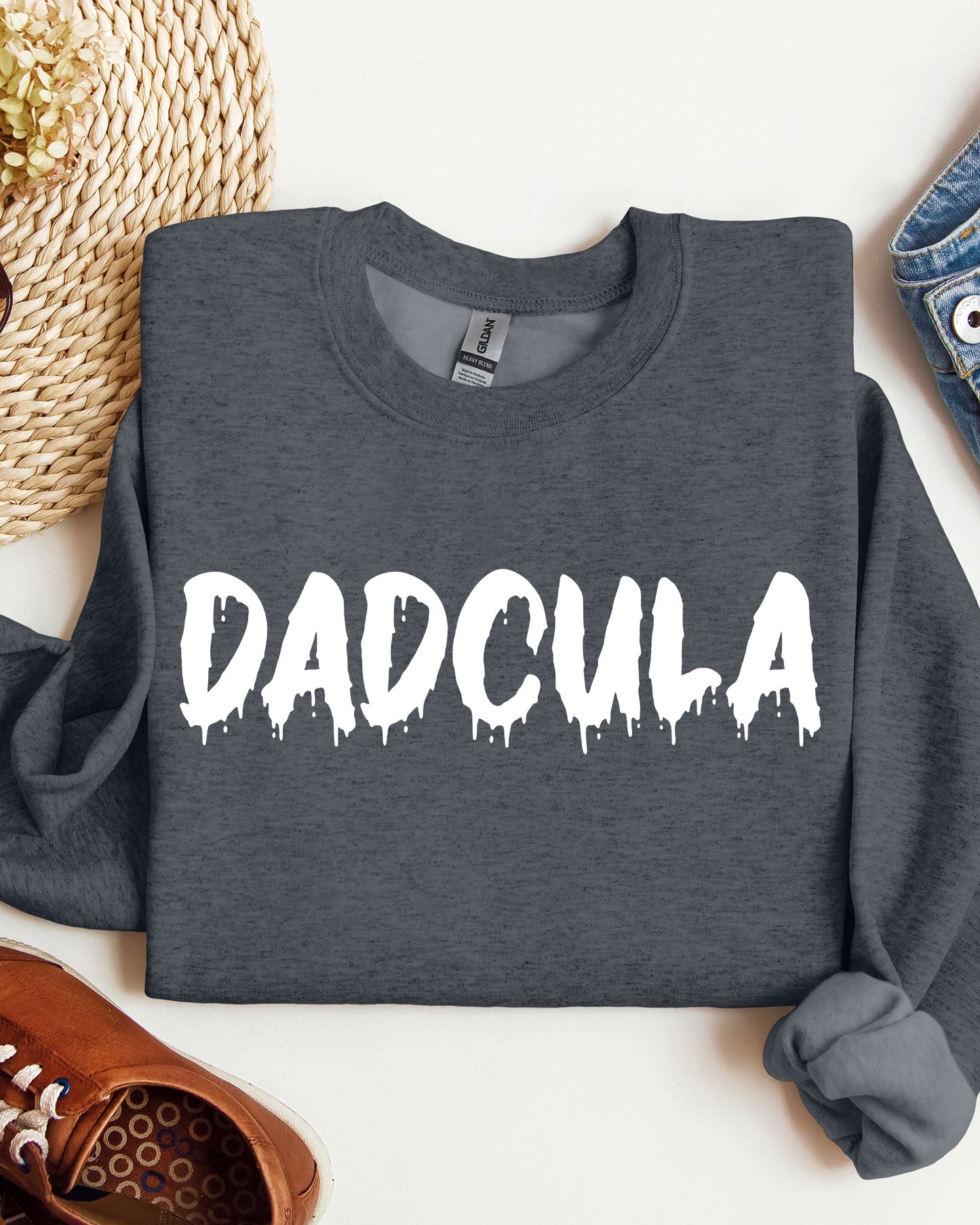 Dadcula Spooky Halloween Costume Sweatshirt with Bat Ghost Witch Skull Graphics
