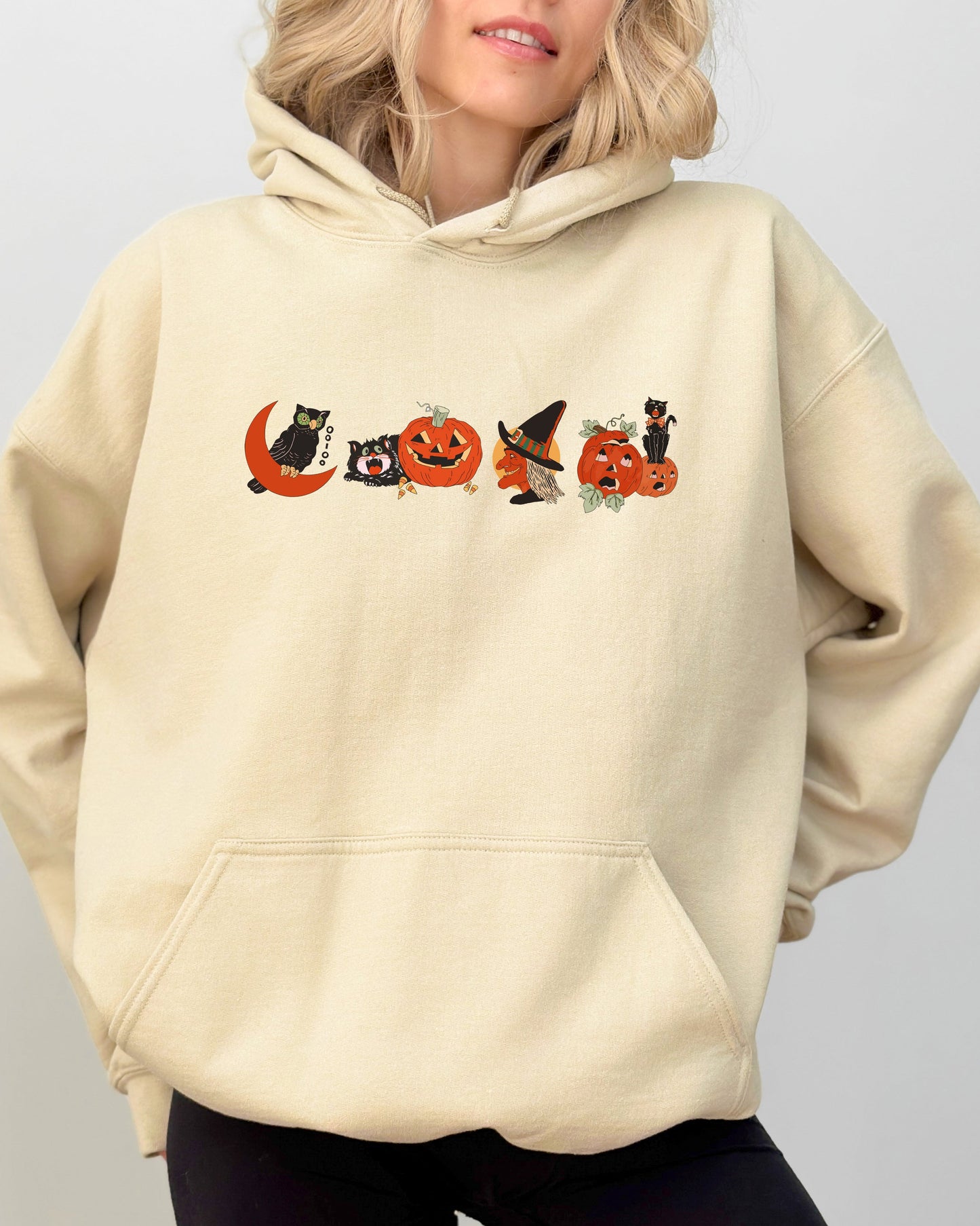 Vintage Pumpkin Skeleton Witch Skull Spooky Halloween Costume Hoodie