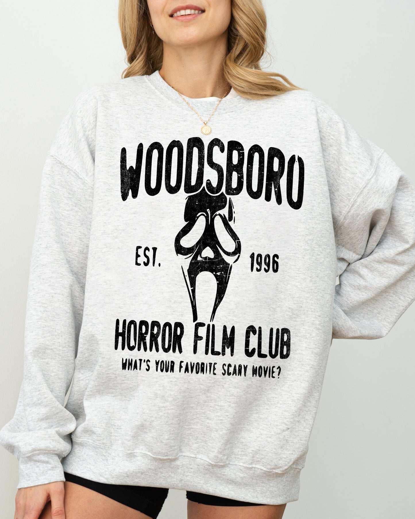 Woodsboro, Horror Film, Skeleton, Skull, Spooky, Aesthetic, Meme, Halloween, Costume Sweatshirt