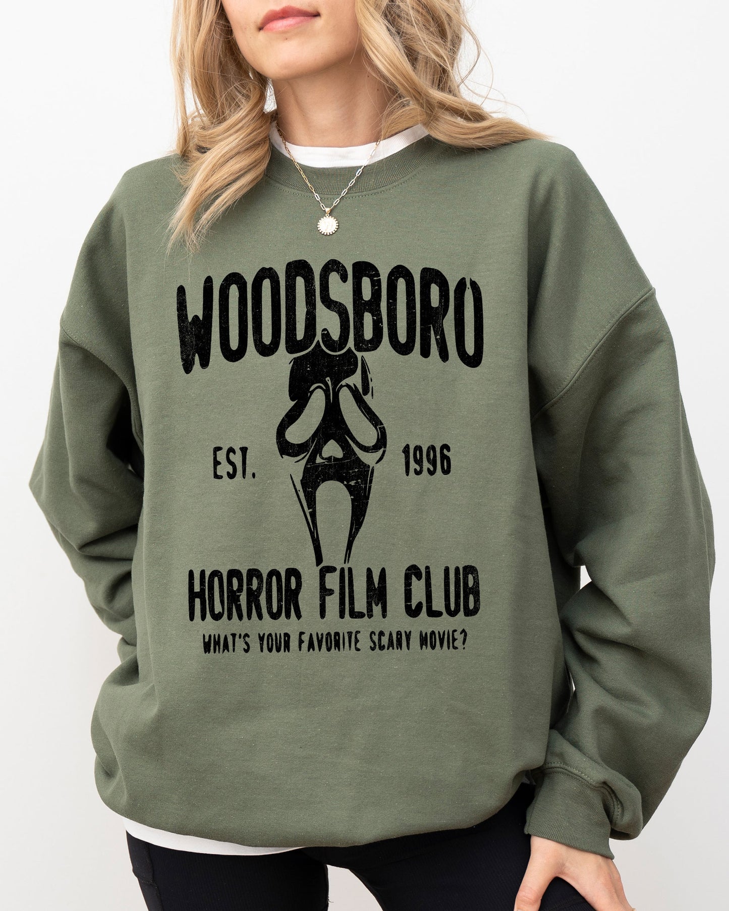 Woodsboro, Horror Film, Skeleton, Skull, Spooky, Aesthetic, Meme, Halloween, Costume Sweatshirt