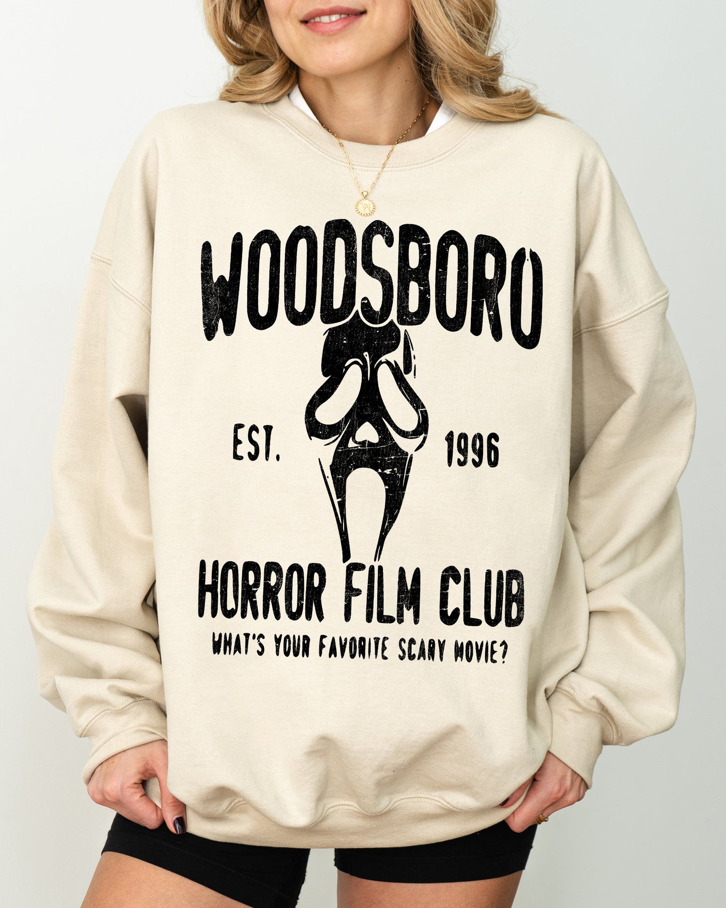 Woodsboro, Horror Film, Skeleton, Skull, Spooky, Aesthetic, Meme, Halloween, Costume Sweatshirt
