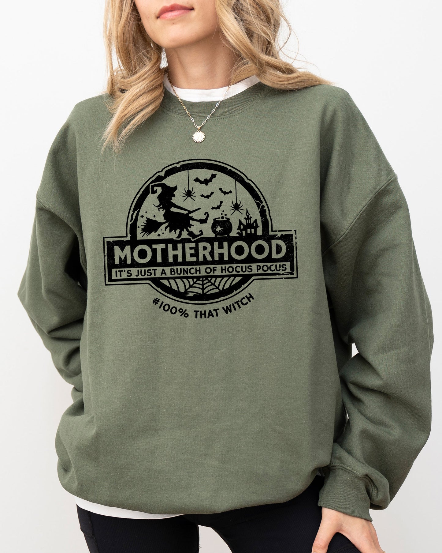 Motherhood, Witch, Ghost, Skull, Spooky, Aesthetic, Meme, Halloween, Costume Sweatshirt