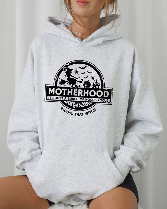 Motherhood, Witch, Ghost, Skull, Spooky, Aesthetic, Meme, Halloween, Costume, Hoodie, Hooded Sweatshirt
