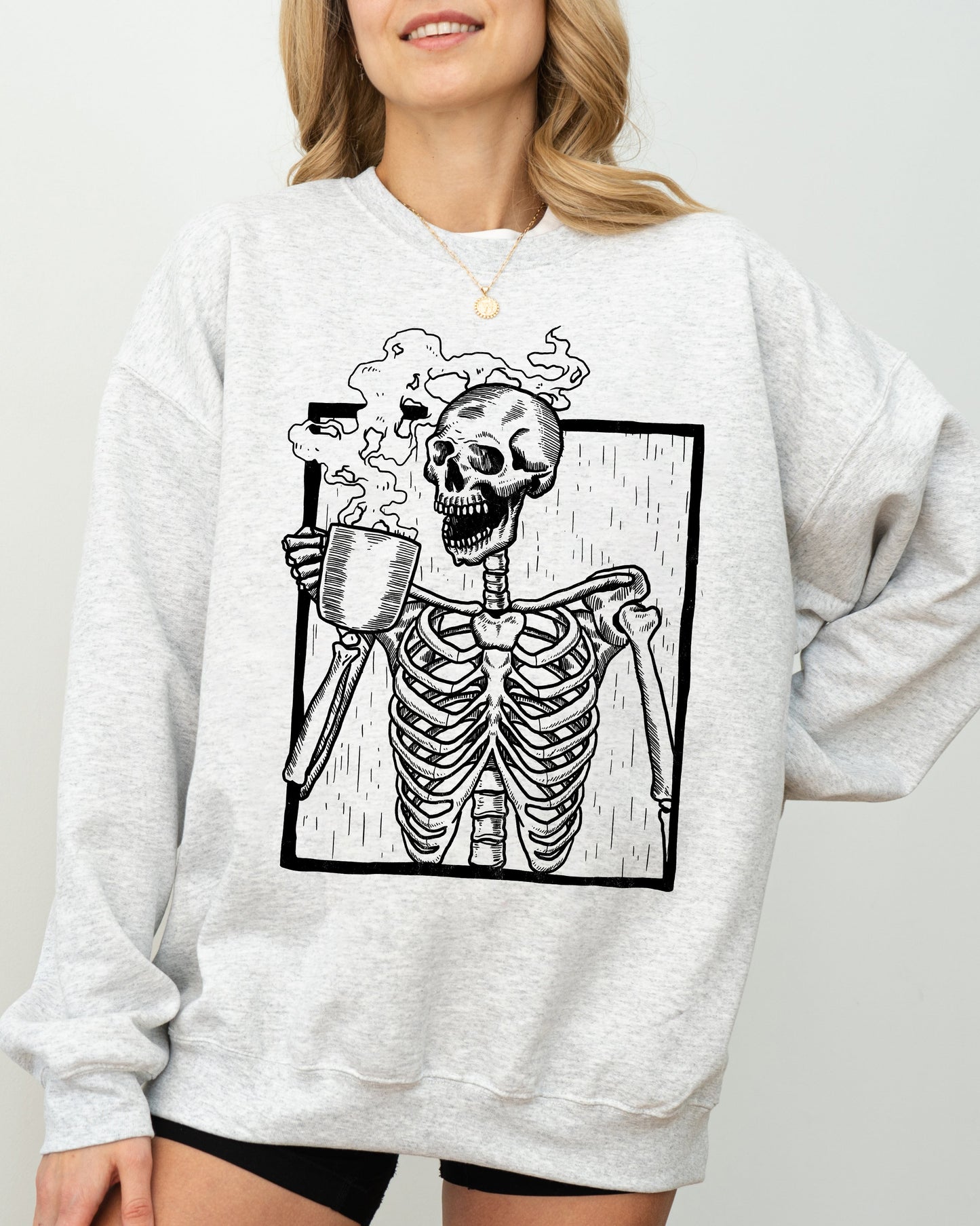 Coffee Skeleton Witch Ghost Skull Spooky Aesthetic Halloween Costume Sweatshirt