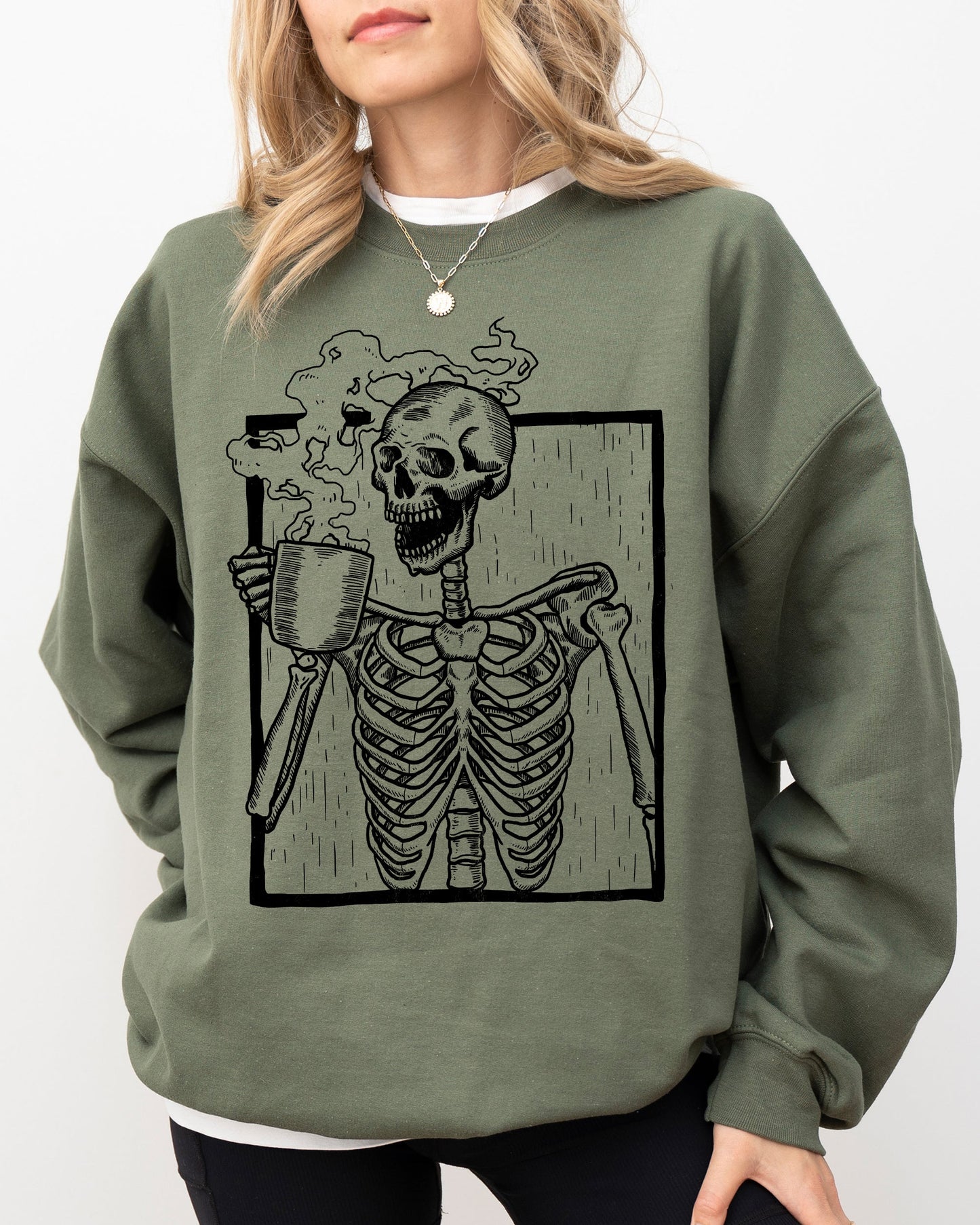 Coffee Skeleton Witch Ghost Skull Spooky Aesthetic Halloween Costume Sweatshirt
