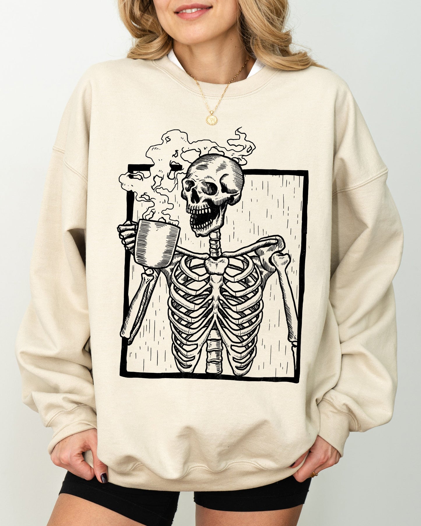 Coffee Skeleton Witch Ghost Skull Spooky Aesthetic Halloween Costume Sweatshirt