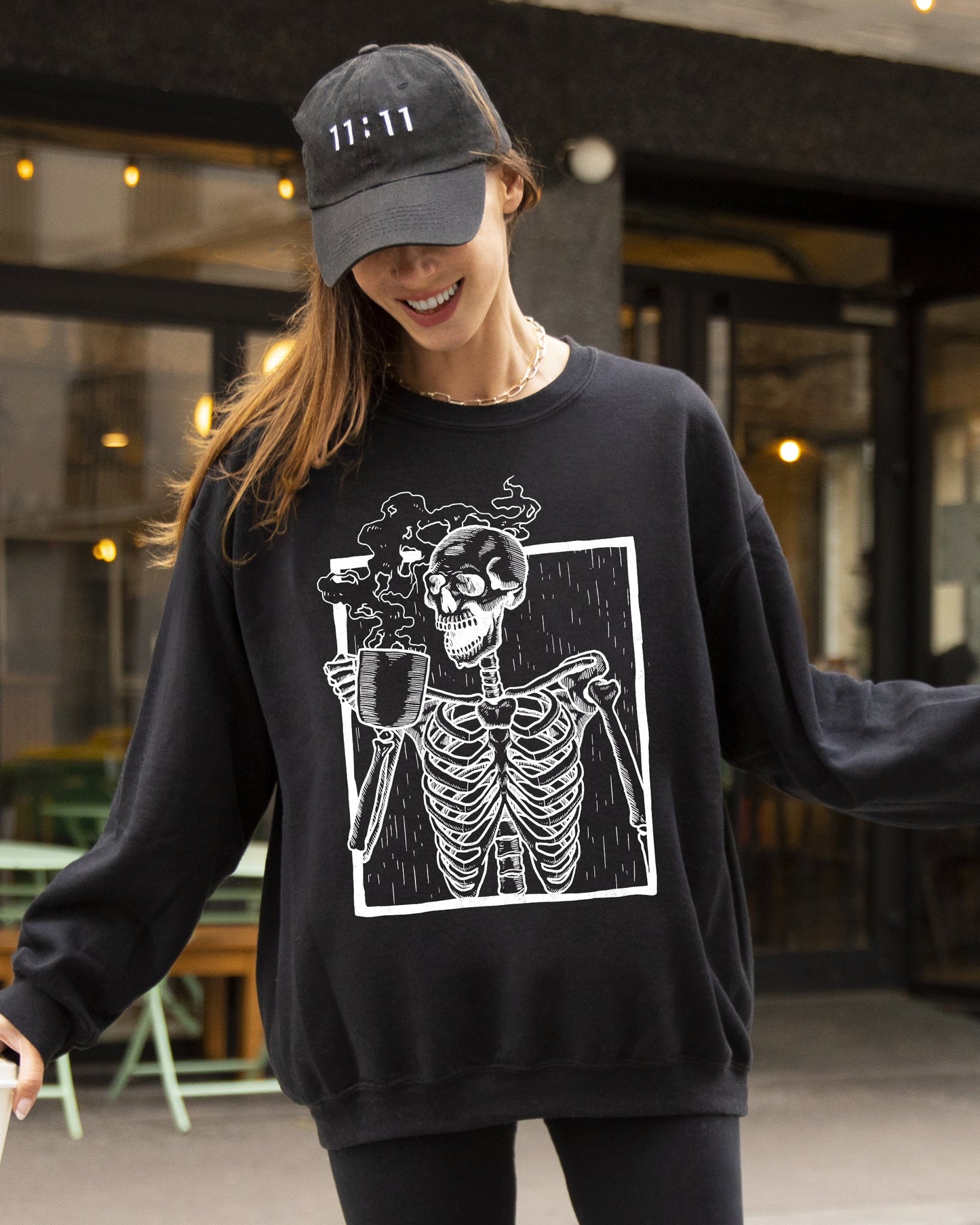 Coffee Skeleton Witch Ghost Skull Spooky Aesthetic Halloween Costume Sweatshirt