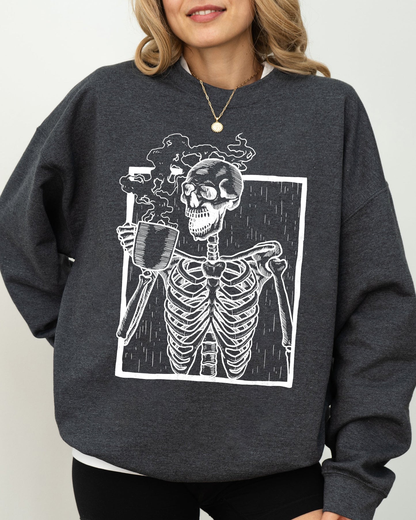 Coffee Skeleton Witch Ghost Skull Spooky Aesthetic Halloween Costume Sweatshirt