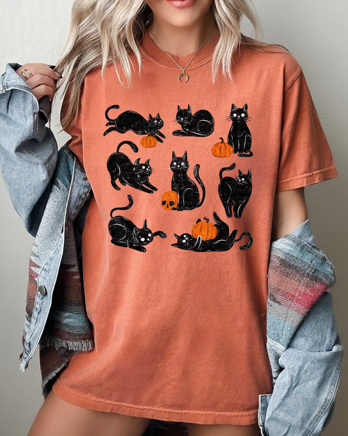 Mini Cats and Pumpkins, Skeleton, Witch, Ghost, Skull, Spooky, Aesthetic, Meme, Halloween, Costume, Tshirt Comfort Colors T-Shirt