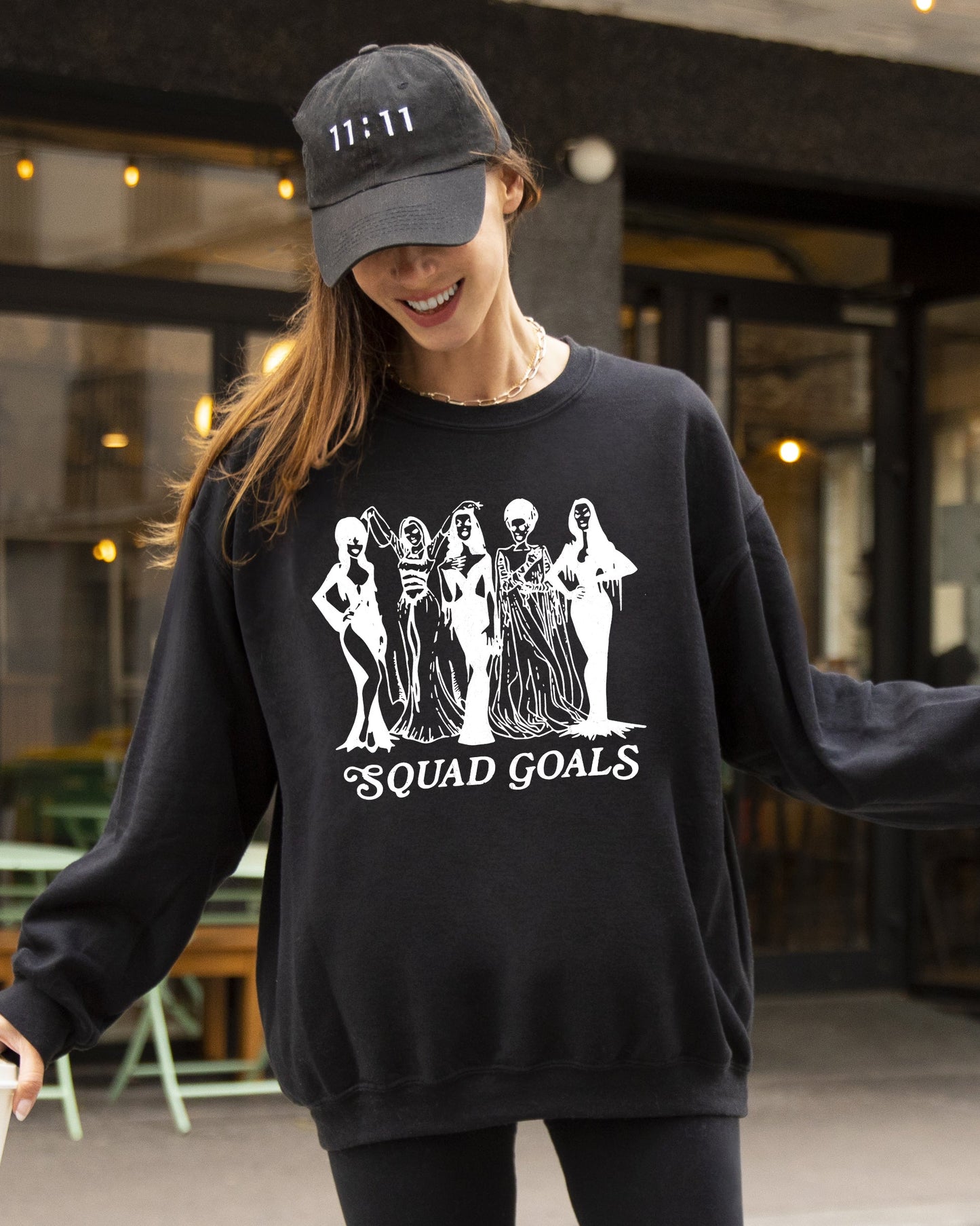 Squad Goals, Skeleton, Ghost, Witch, Skull, Spooky, Aesthetic, Meme, Halloween, Costume Sweatshirt
