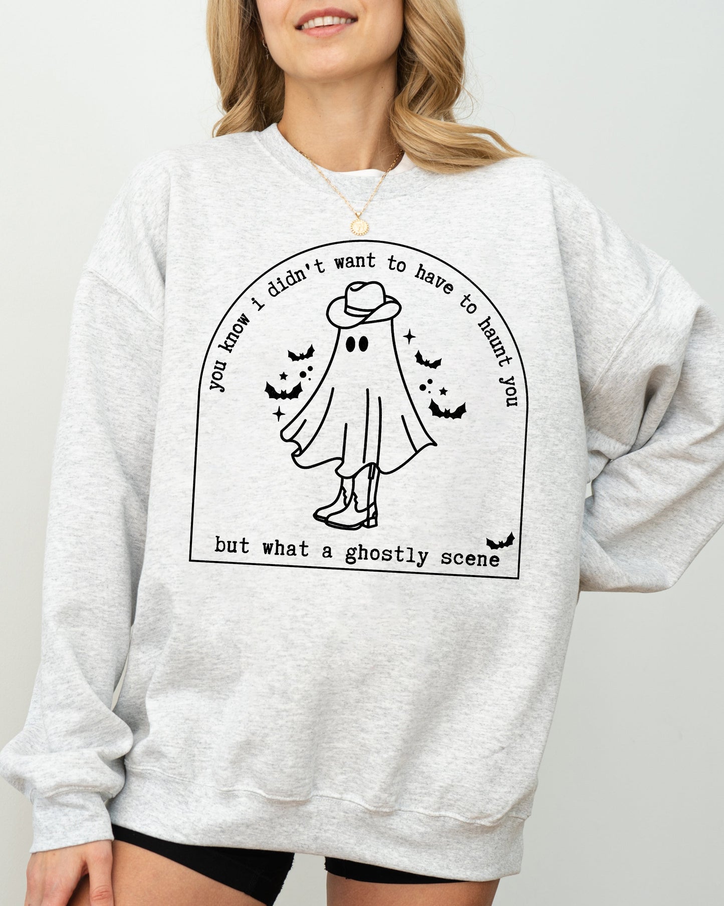 Ghostly Scene Cute Ghost Skeleton Witch Skull Spooky Aesthetic Halloween Costume Sweatshirt