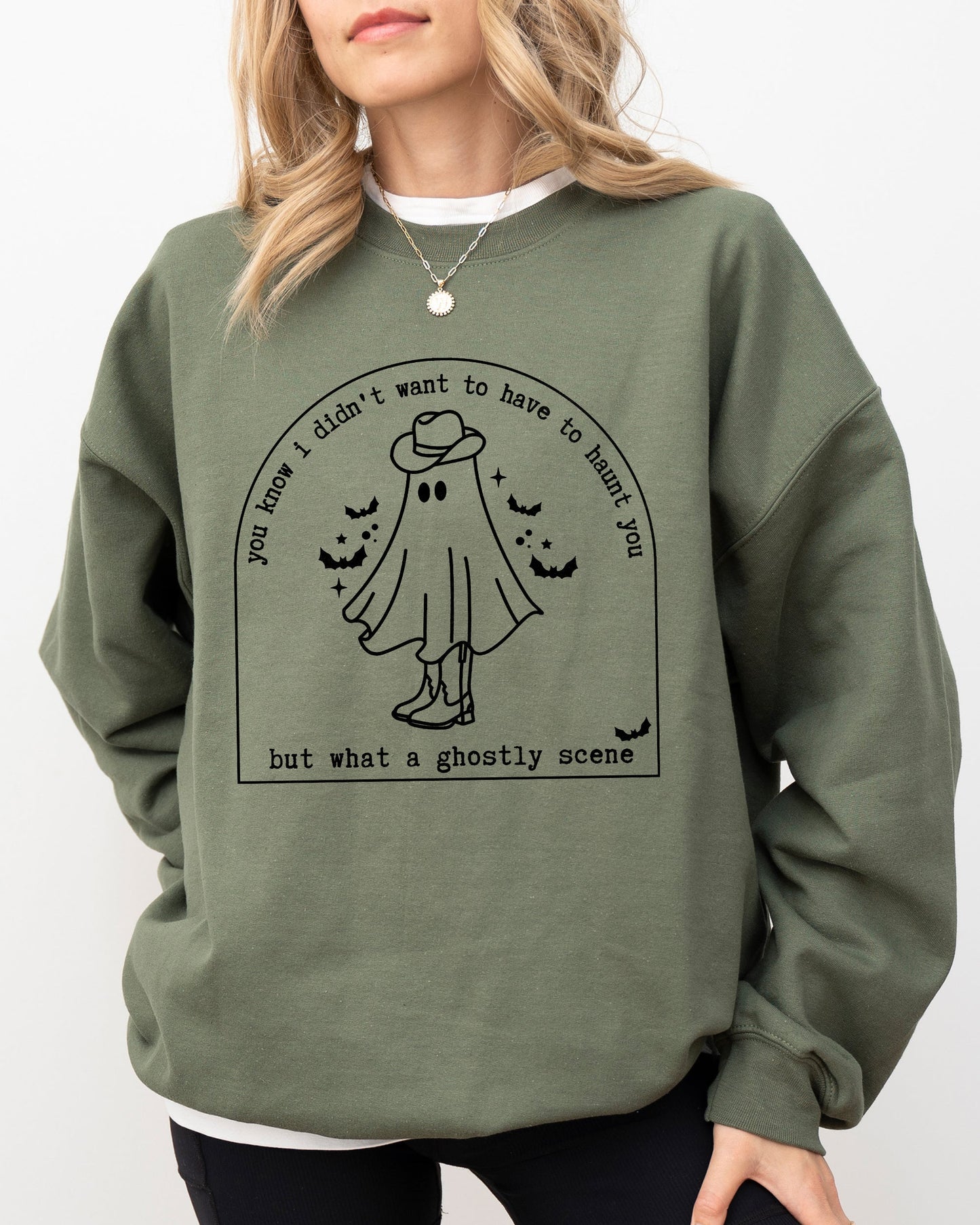 Ghostly Scene Cute Ghost Skeleton Witch Skull Spooky Aesthetic Halloween Costume Sweatshirt