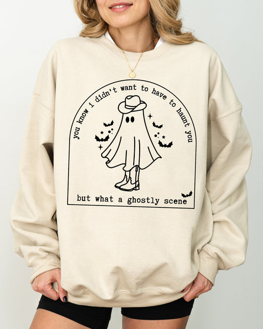 Ghostly Scene Cute Ghost Skeleton Witch Skull Spooky Aesthetic Halloween Costume Sweatshirt
