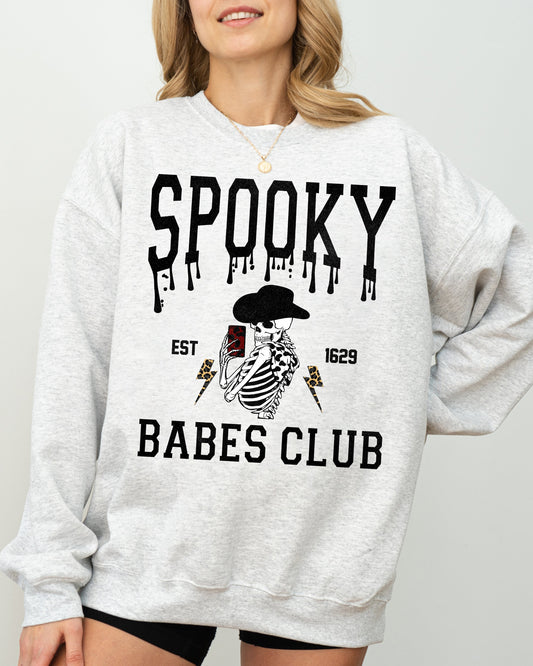 Spooky Babes Club, Ghost, Skeleton, Witch, Skull, Aesthetic, Meme, Halloween, Costume Sweatshirt