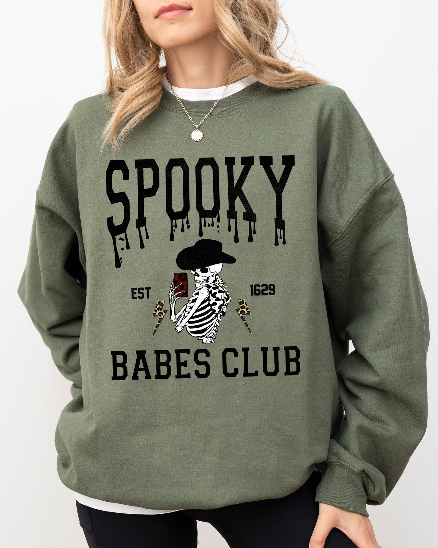Spooky Babes Club, Ghost, Skeleton, Witch, Skull, Aesthetic, Meme, Halloween, Costume Sweatshirt