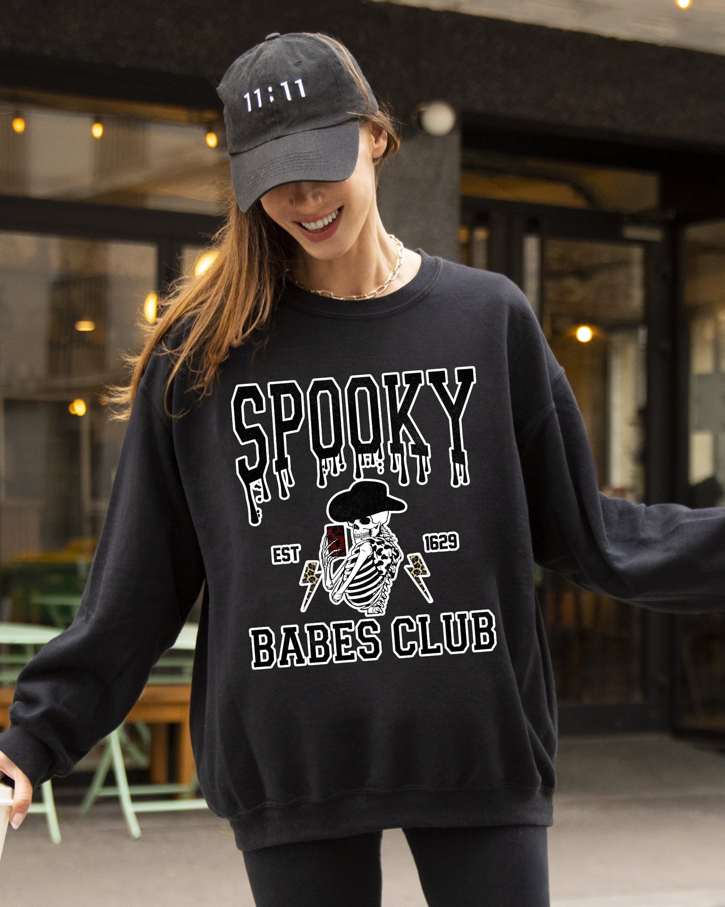 Spooky Babes Club, Ghost, Skeleton, Witch, Skull, Aesthetic, Meme, Halloween, Costume Sweatshirt