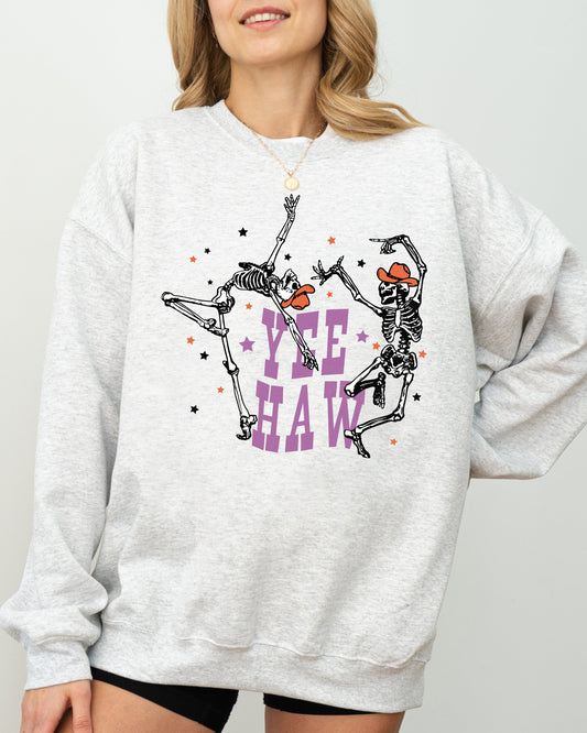 Yee Haw, Dancing Skeletons, Western, Witch, Skull, Aesthetic, Meme, Halloween, Costume Sweatshirt