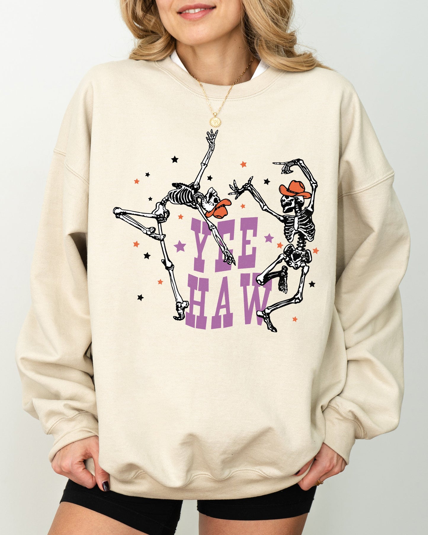 Yee Haw, Dancing Skeletons, Western, Witch, Skull, Aesthetic, Meme, Halloween, Costume Sweatshirt