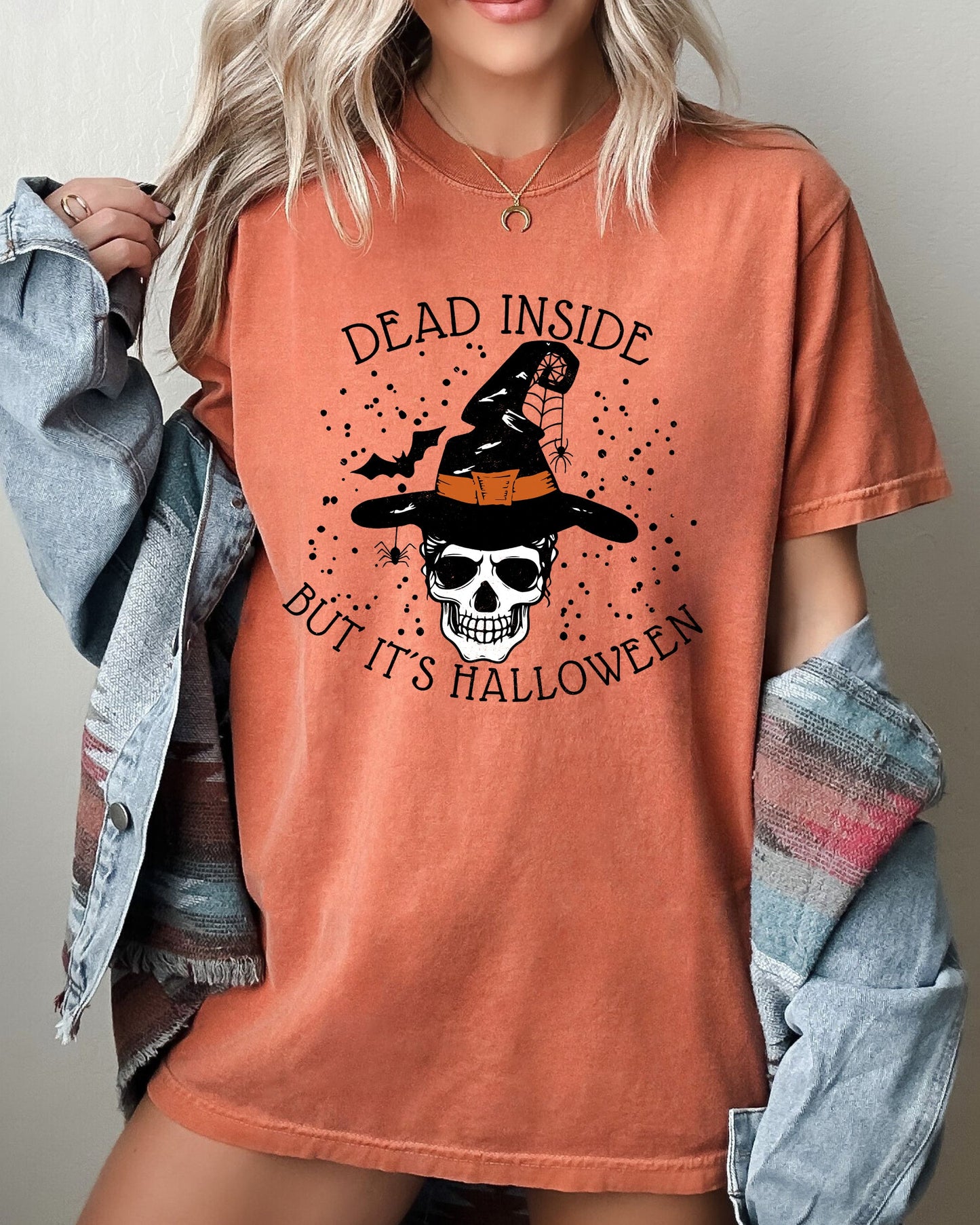 Skeleton Graphic Comfort Colors T-Shirt Dead Inside Western Witch Skull Meme Halloween Costume