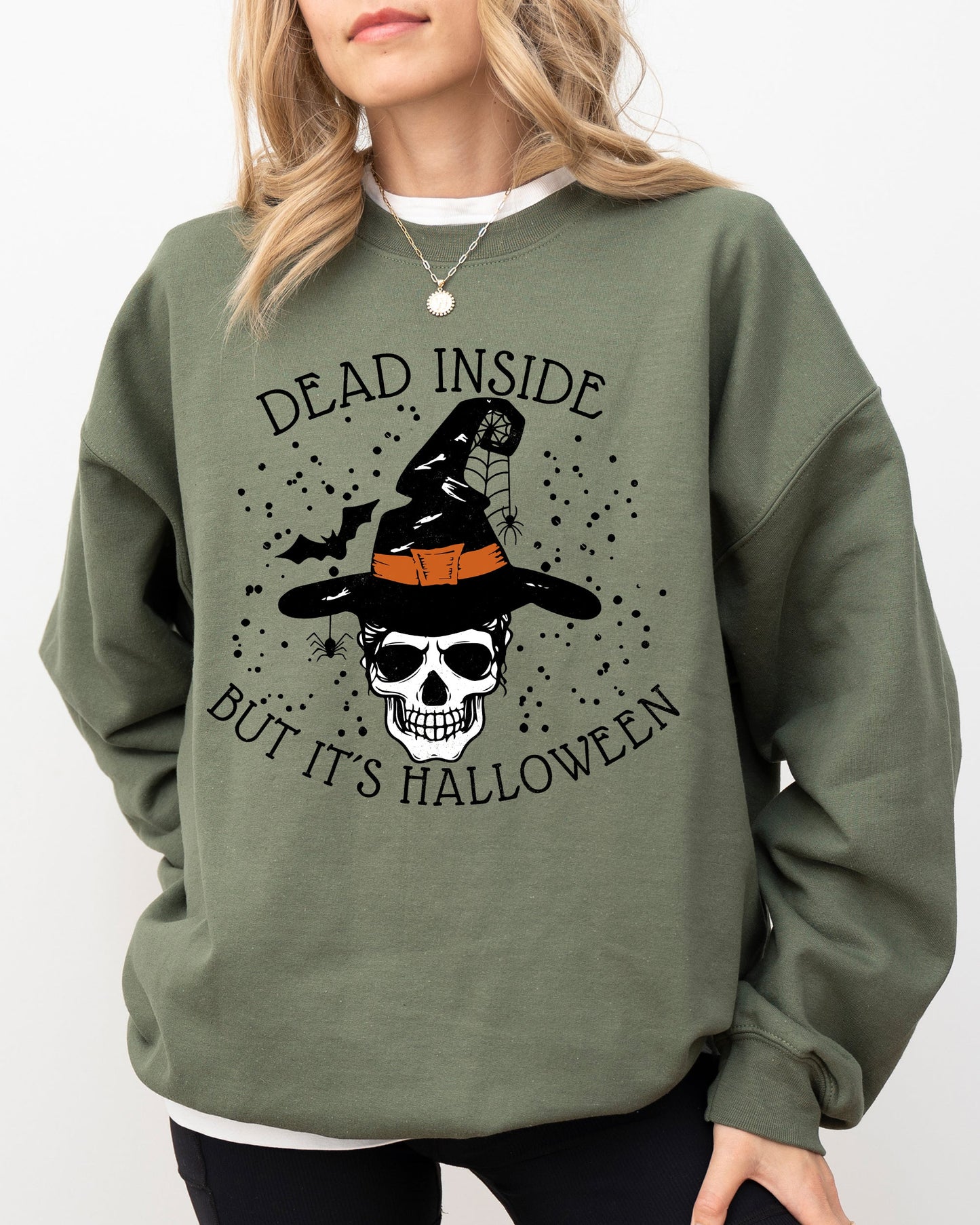 Dead Inside Skeleton Ghost Western Witch Skull Aesthetic Halloween Costume Sweatshirt