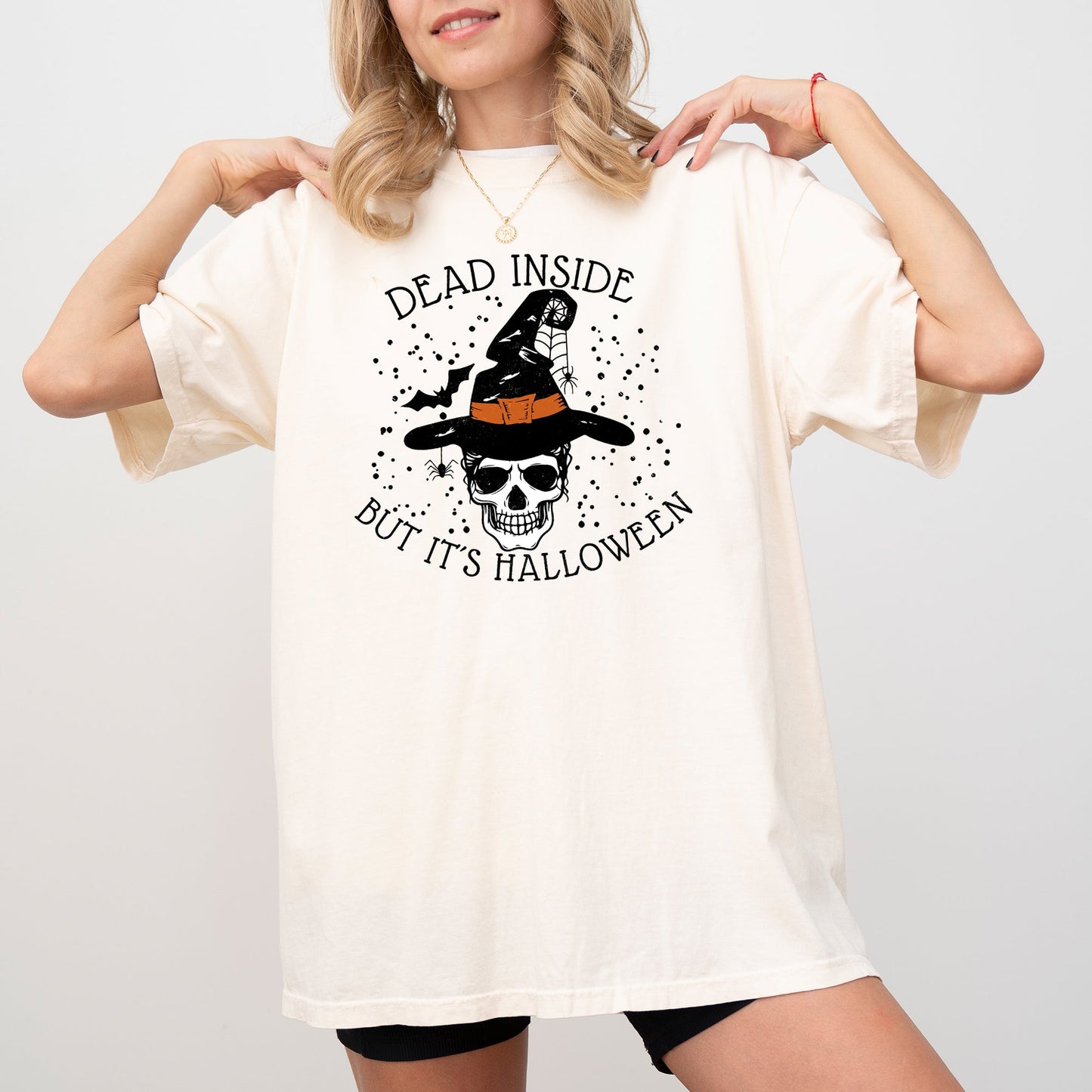 Skeleton Graphic Comfort Colors T-Shirt Dead Inside Western Witch Skull Meme Halloween Costume