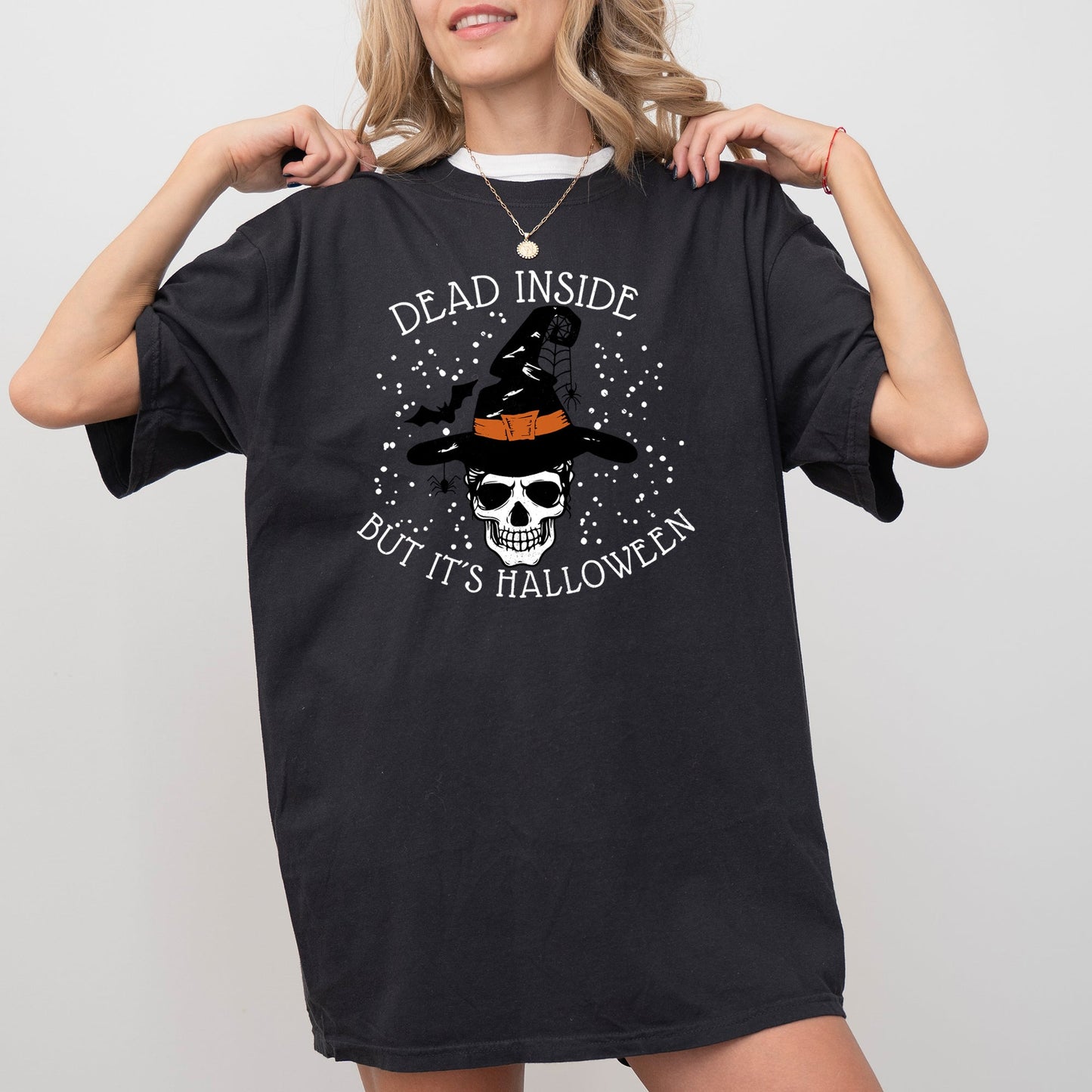 Skeleton Graphic Comfort Colors T-Shirt Dead Inside Western Witch Skull Meme Halloween Costume