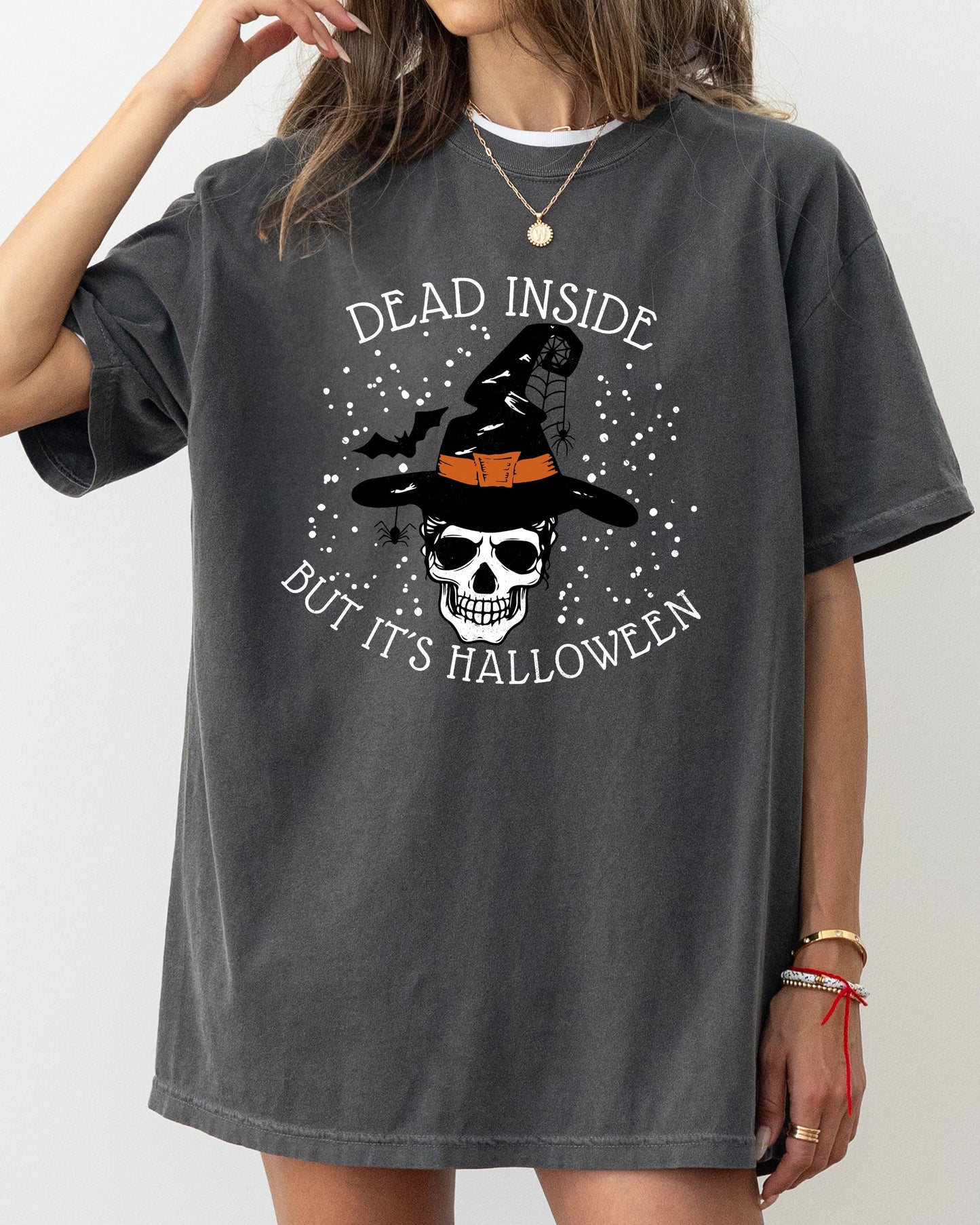 Skeleton Graphic Comfort Colors T-Shirt Dead Inside Western Witch Skull Meme Halloween Costume