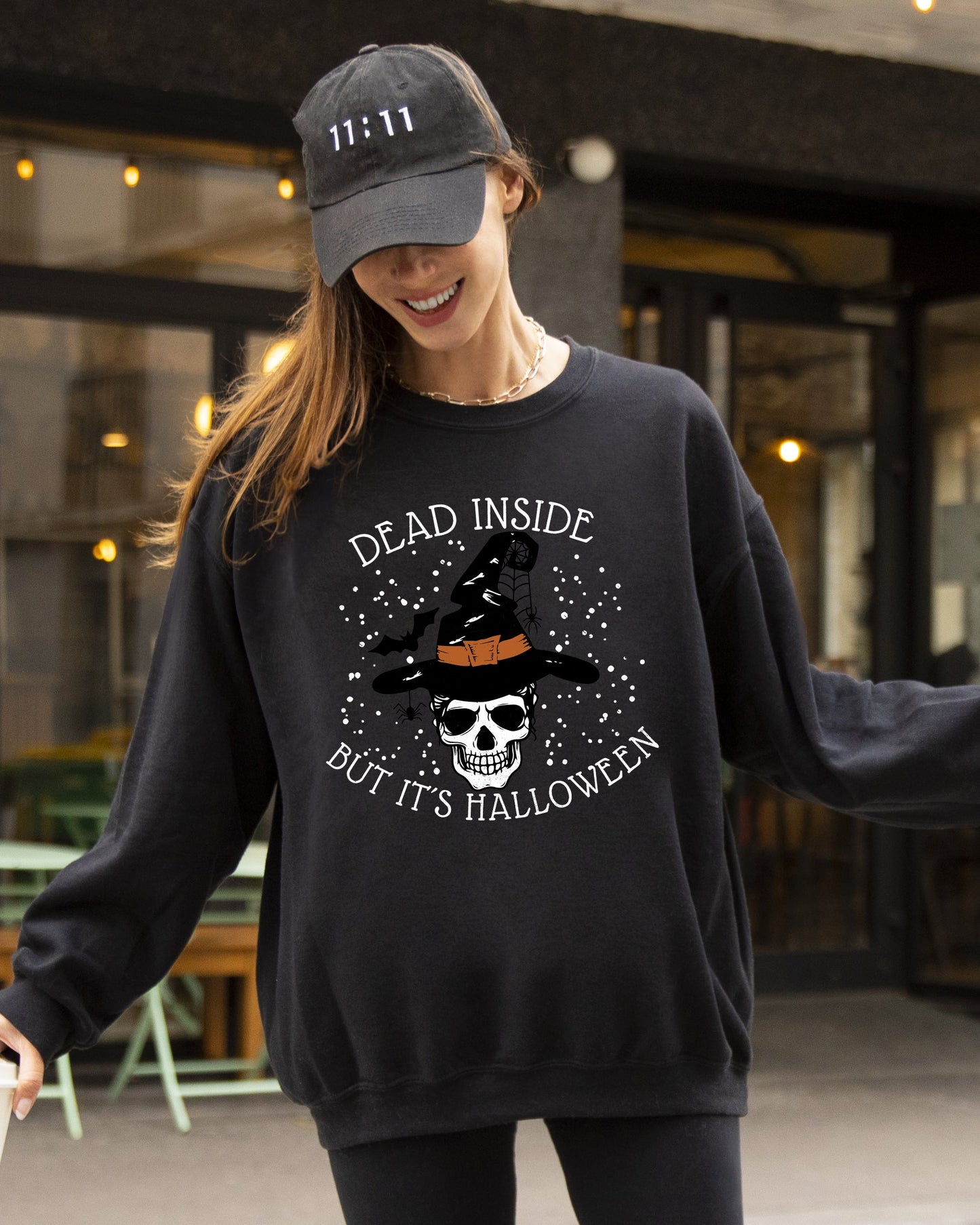Dead Inside Skeleton Ghost Western Witch Skull Aesthetic Halloween Costume Sweatshirt