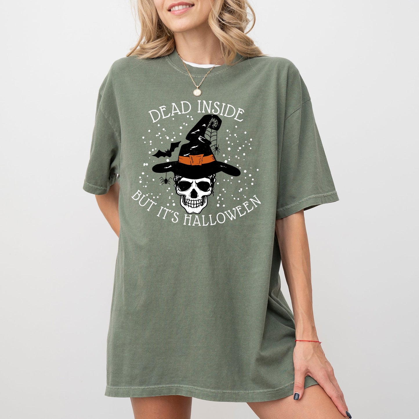 Skeleton Graphic Comfort Colors T-Shirt Dead Inside Western Witch Skull Meme Halloween Costume