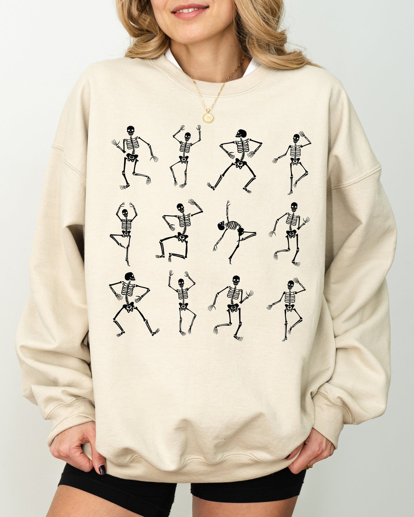 Mini Dancing Skeletons, Ghost, Western, Witch, Skull, Aesthetic, Meme, Halloween, Costume Sweatshirt