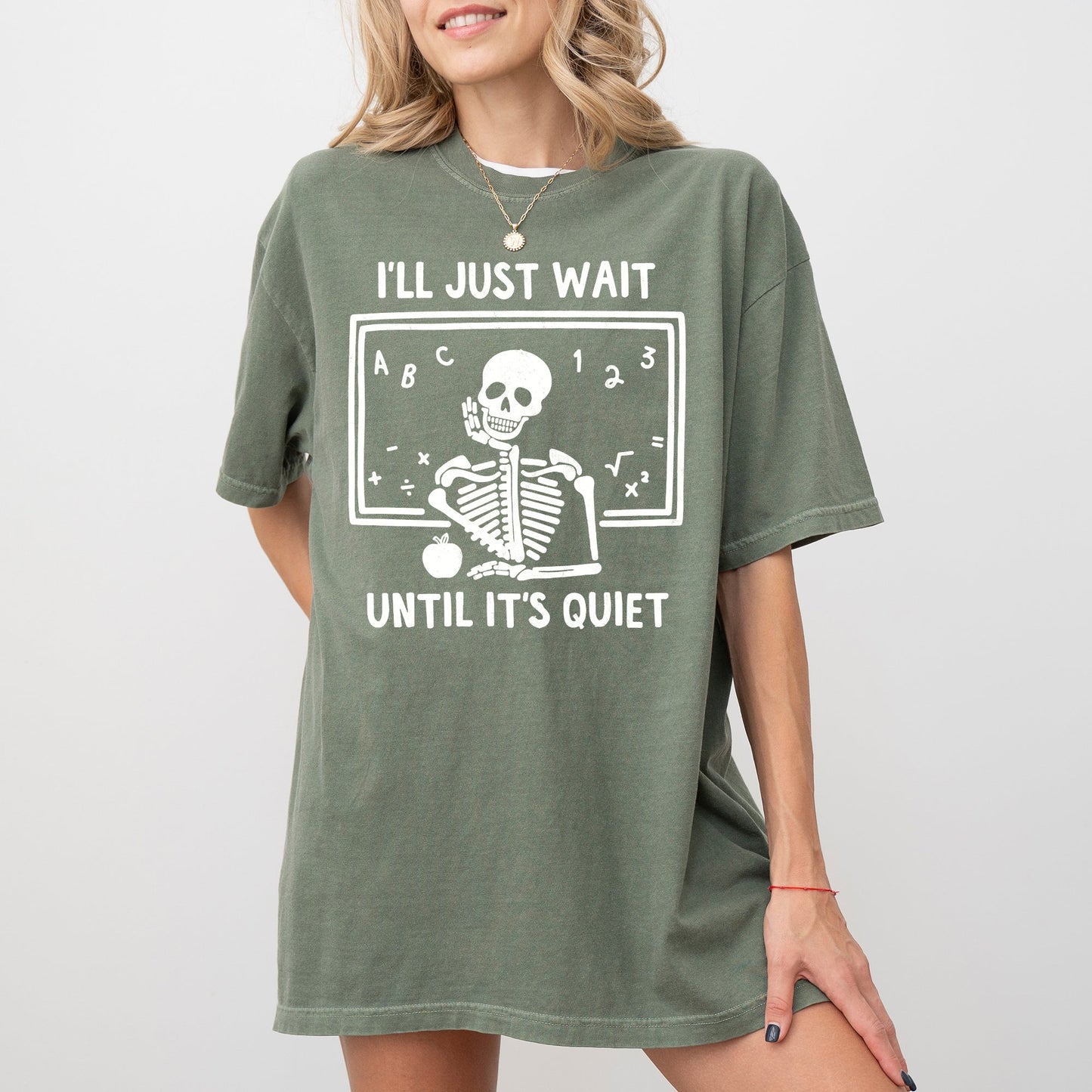 I'll Just Wait Teacher Skeleton Ghost Western Witch Skull Aesthetic Meme Halloween Costume Tshirt Comfort Colors T-Shirt