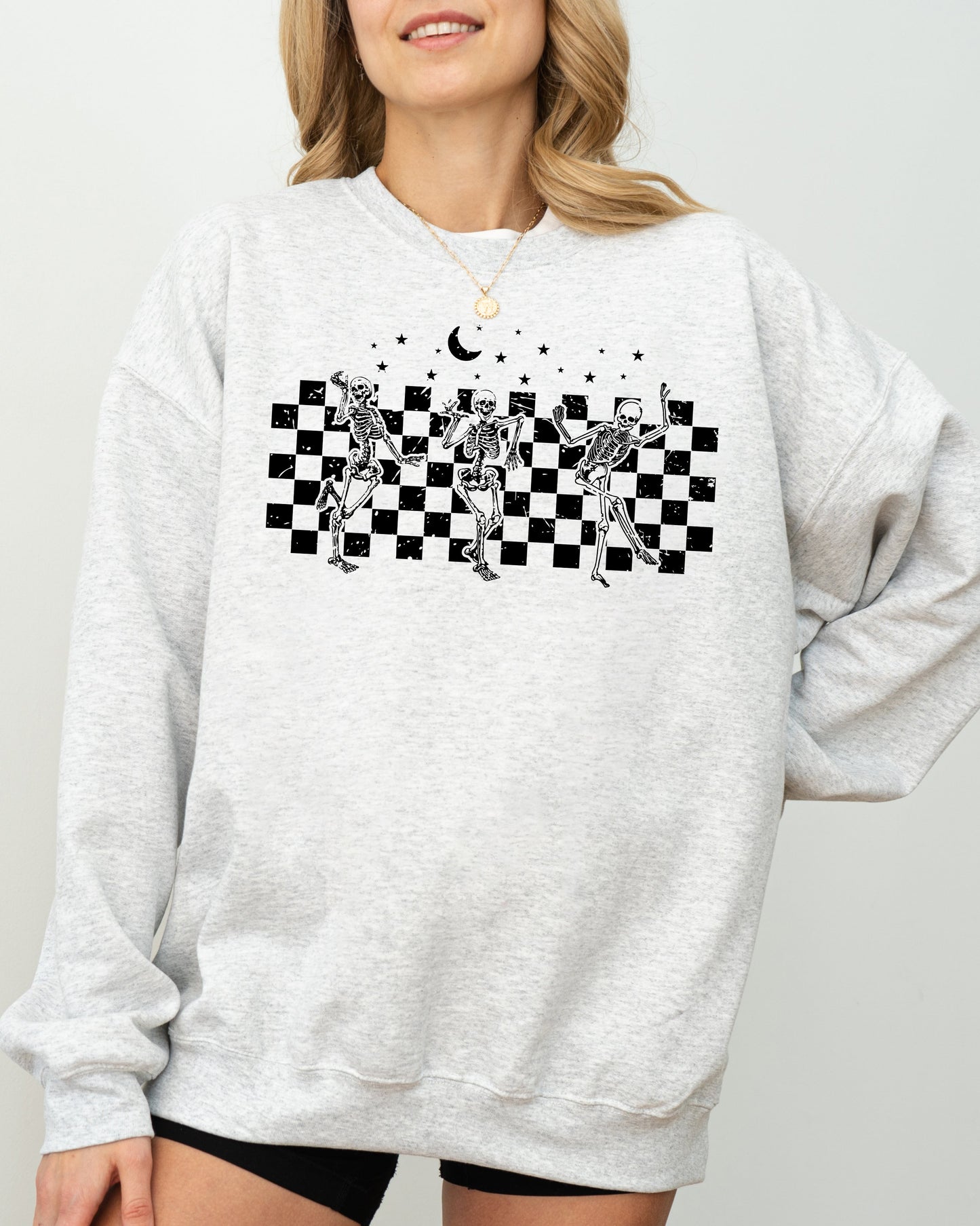 Dancing Skeletons Checkered Halloween Costume Sweatshirt