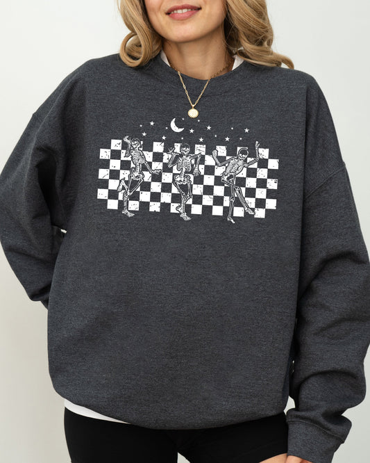 Dancing Skeletons Checkered Halloween Costume Sweatshirt