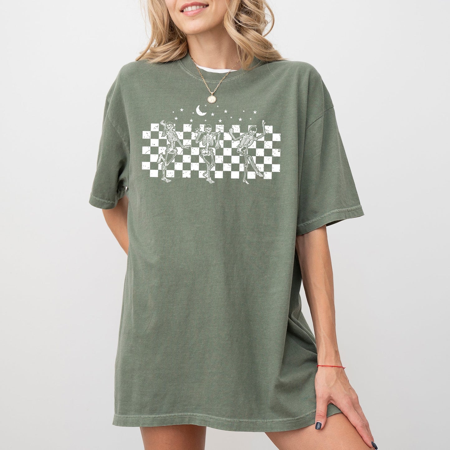 Dancing Skeletons Checkered Halloween Costume T-Shirt Comfort Colors