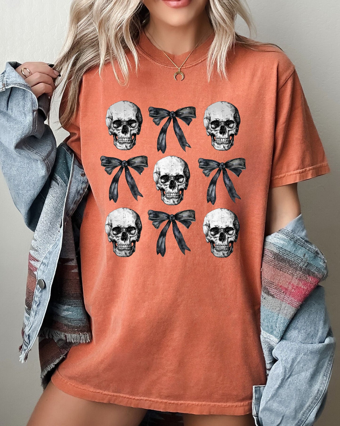 Bows and Skulls Skeleton Ghost Western Witch Halloween Costume T-Shirt Comfort Colors