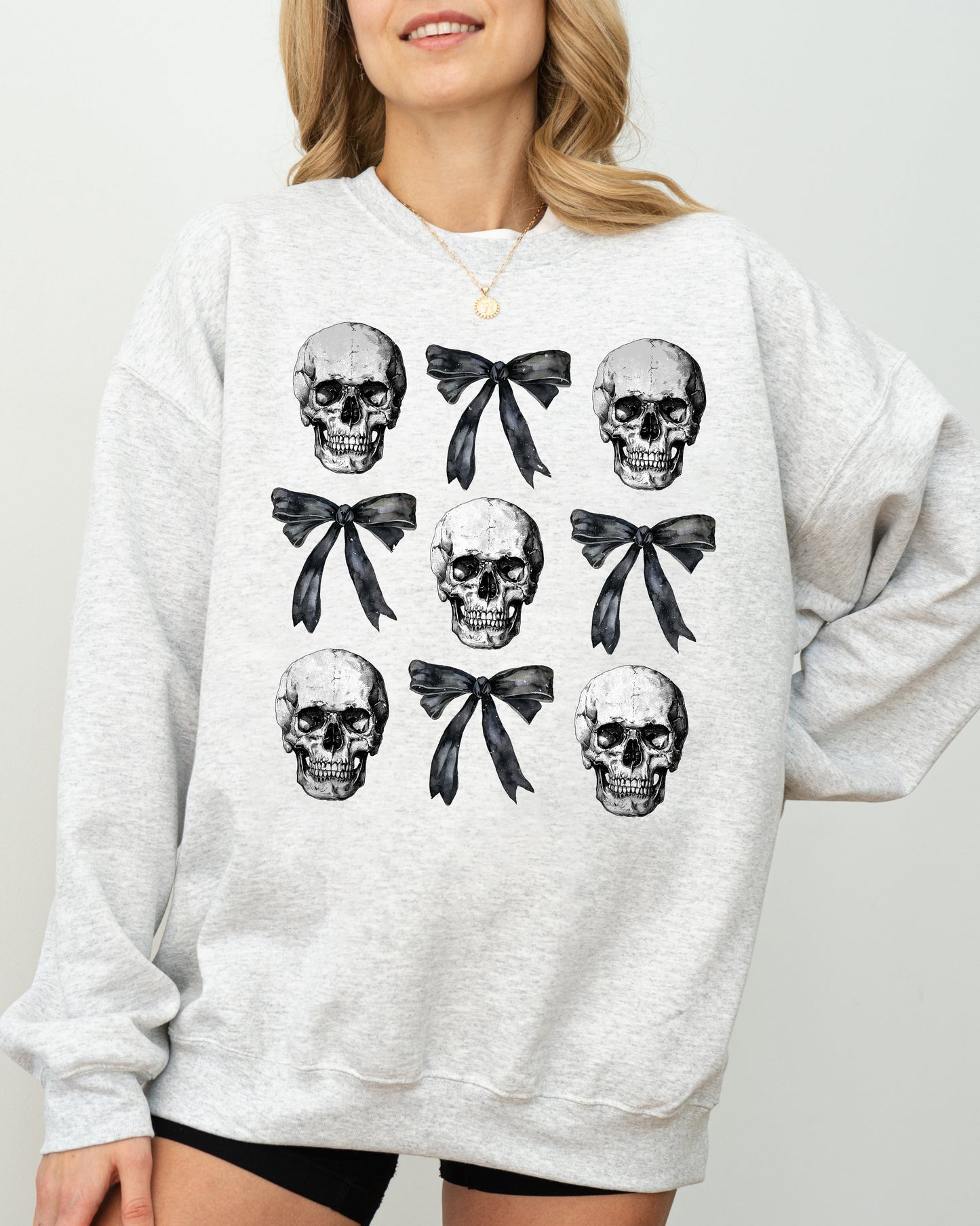 Halloween Costume Sweatshirt with Bows and Skulls, Skeleton, Ghost, Western, Witch, Aesthetic, Meme