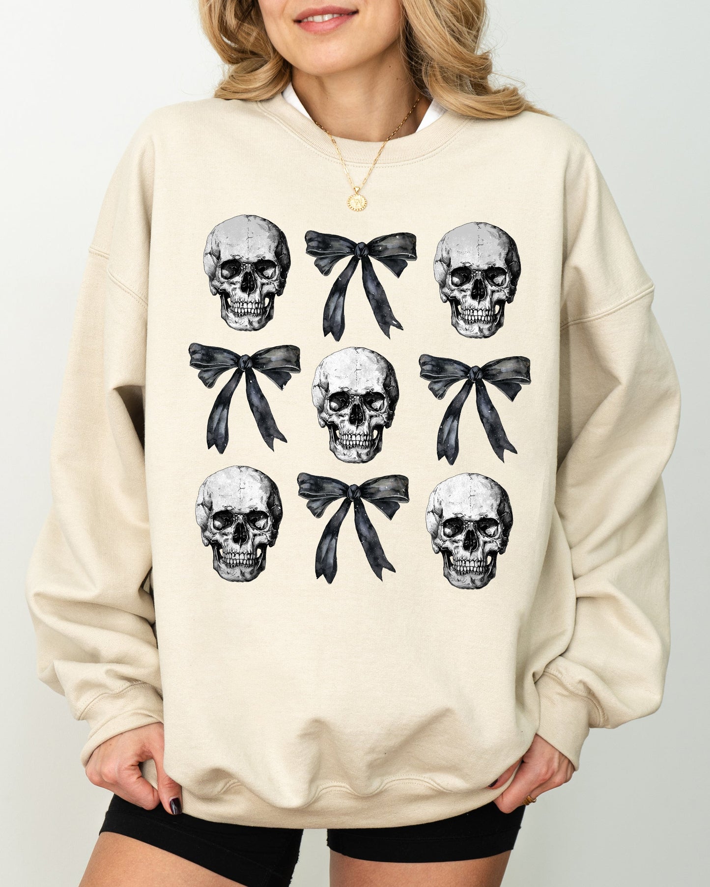 Halloween Costume Sweatshirt with Bows and Skulls, Skeleton, Ghost, Western, Witch, Aesthetic, Meme