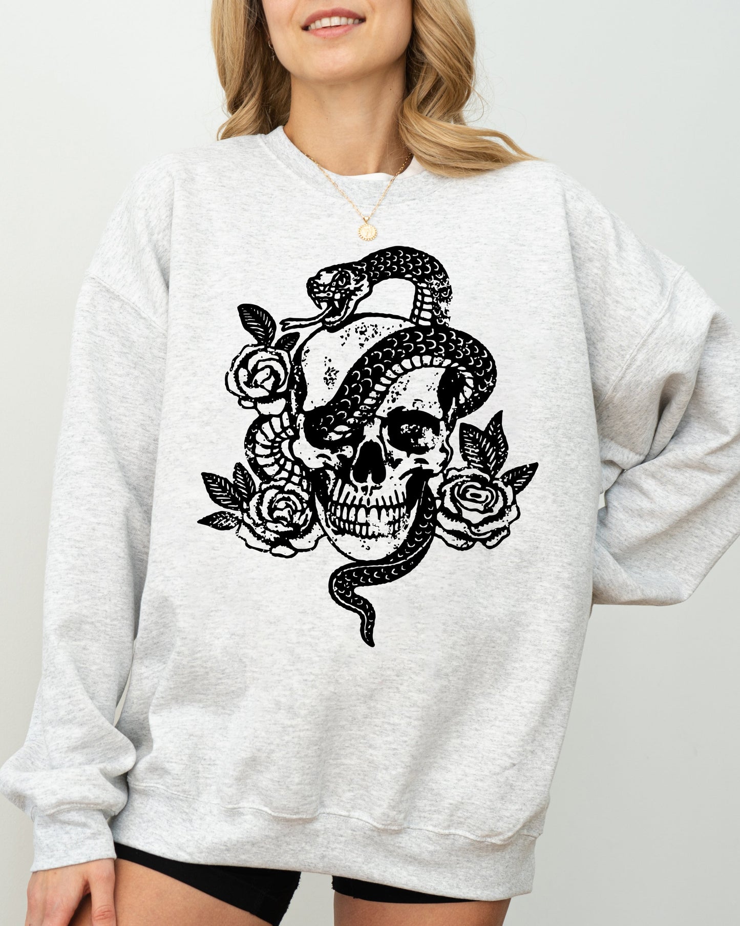 Skull Roses Snake Graphic Halloween Costume Sweatshirt