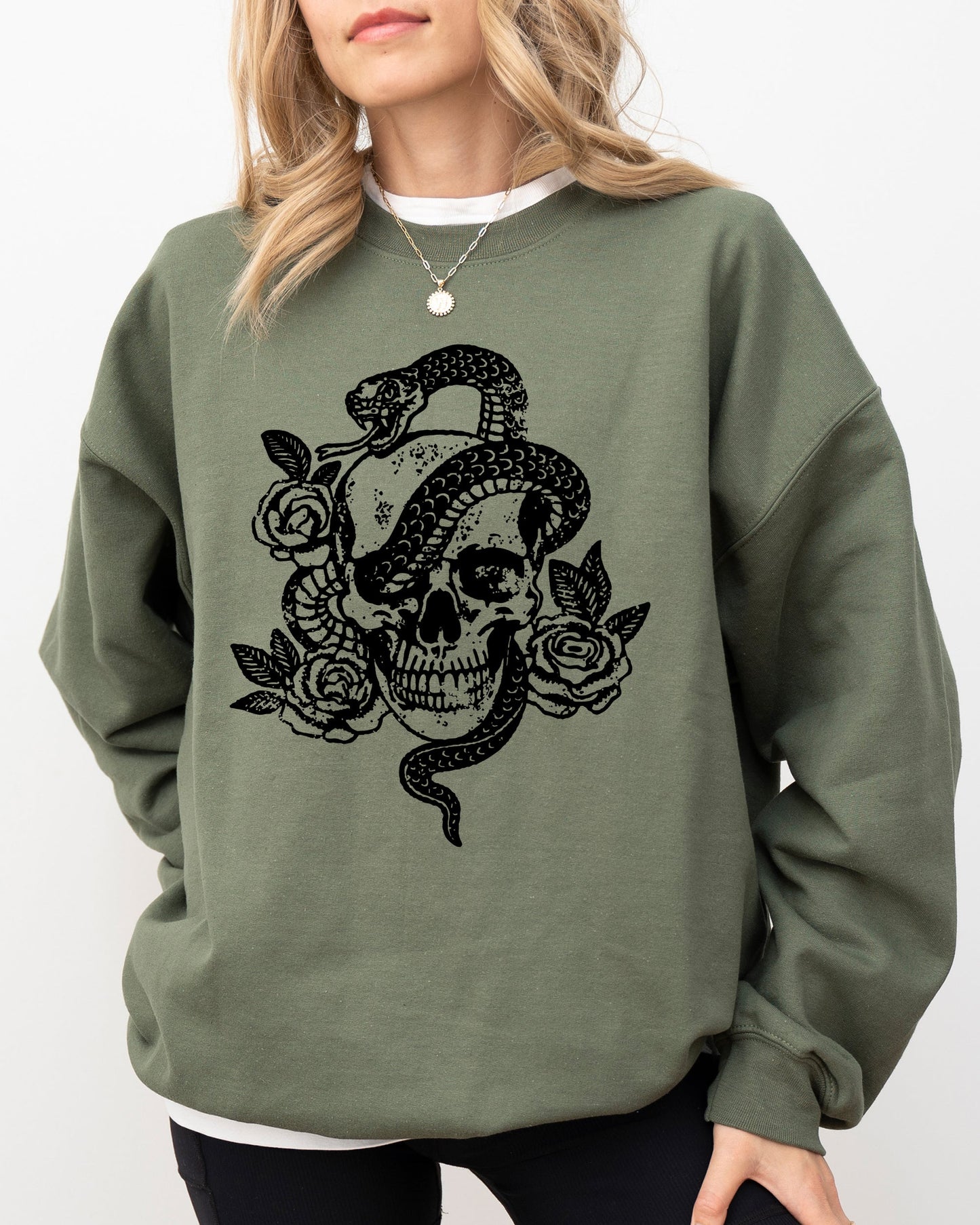 Skull Roses Snake Graphic Halloween Costume Sweatshirt