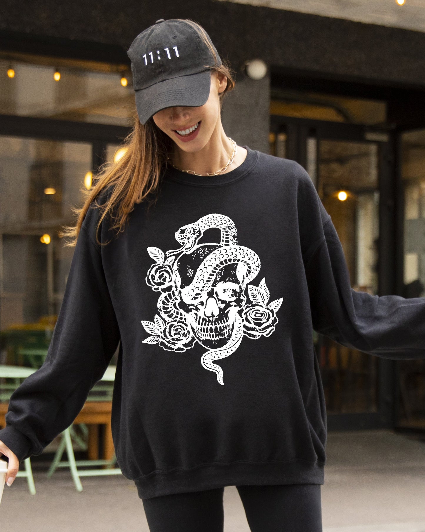 Skull Roses Snake Graphic Halloween Costume Sweatshirt