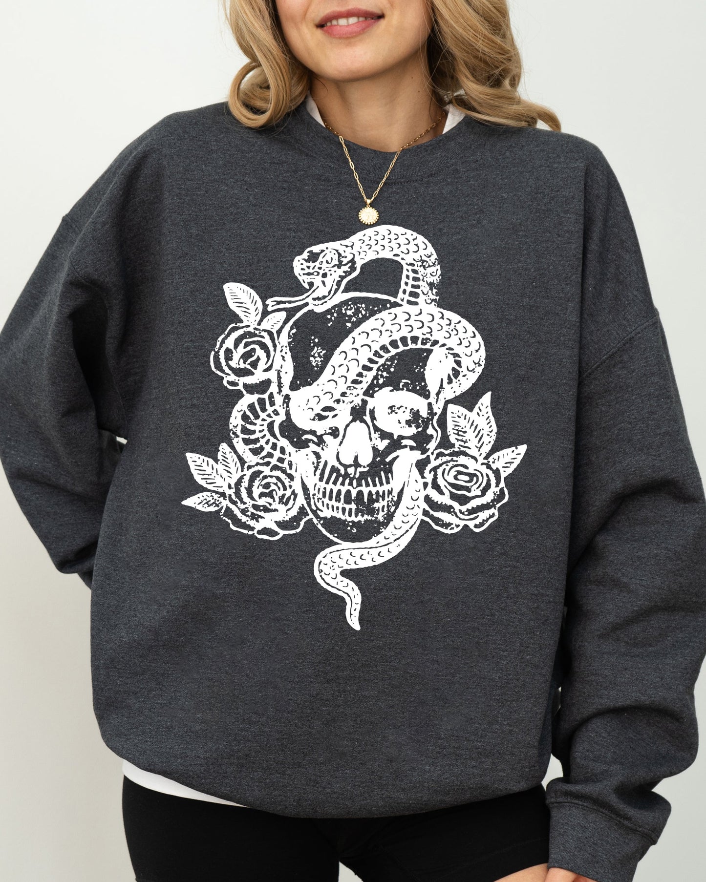 Skull Roses Snake Graphic Halloween Costume Sweatshirt