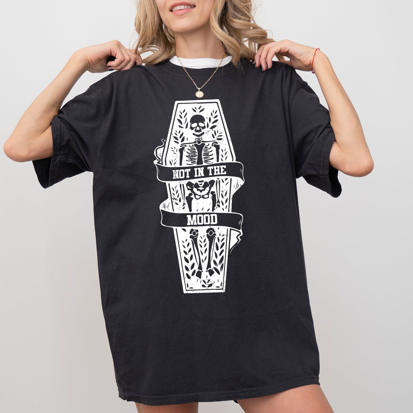 Not In The Mood, Coffin, Skull, Skeleton, Ghost, Western, Witch, Aesthetic, Meme, Halloween, Costume, Tshirt Comfort Colors T-Shirt