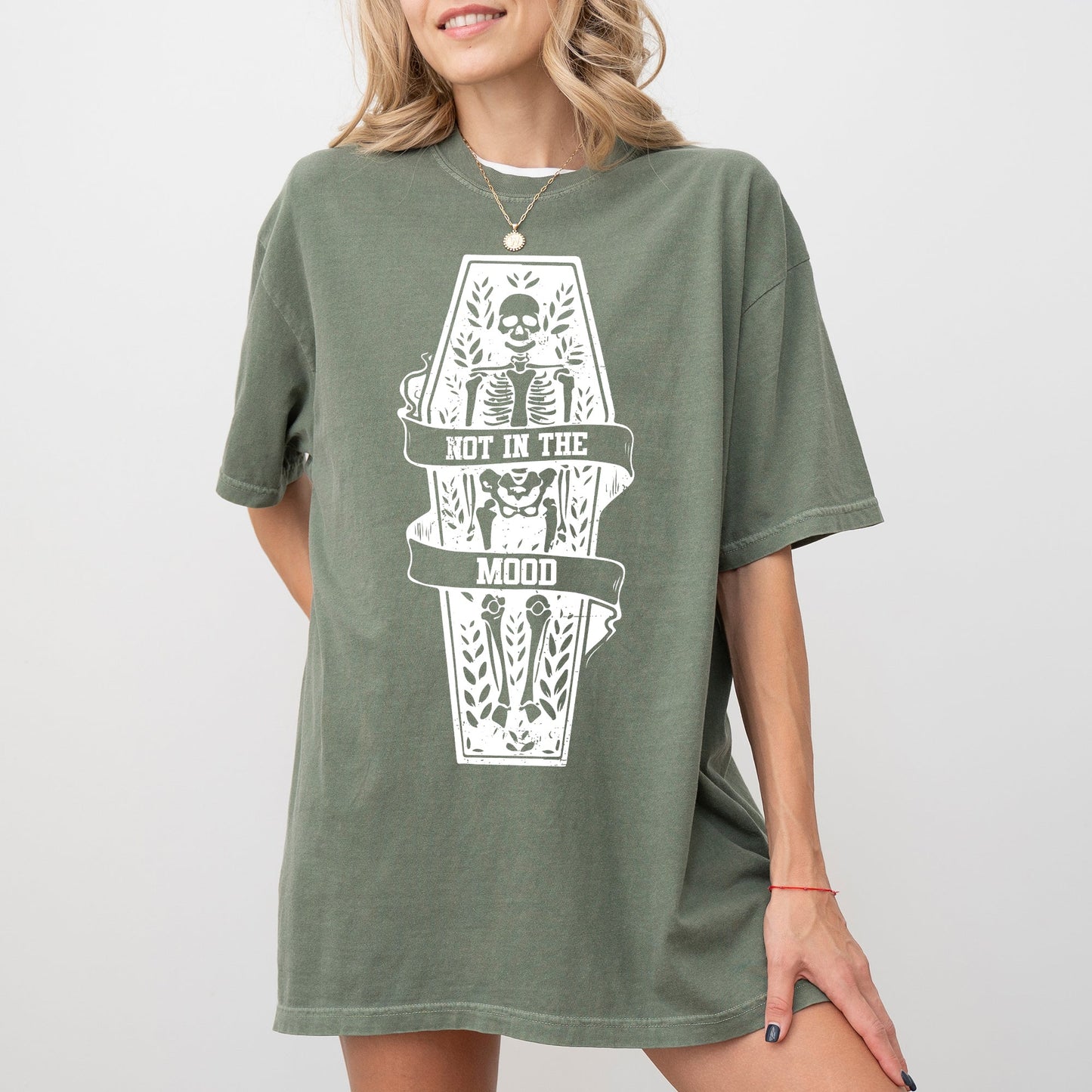 Not In The Mood, Coffin, Skull, Skeleton, Ghost, Western, Witch, Aesthetic, Meme, Halloween, Costume, Tshirt Comfort Colors T-Shirt