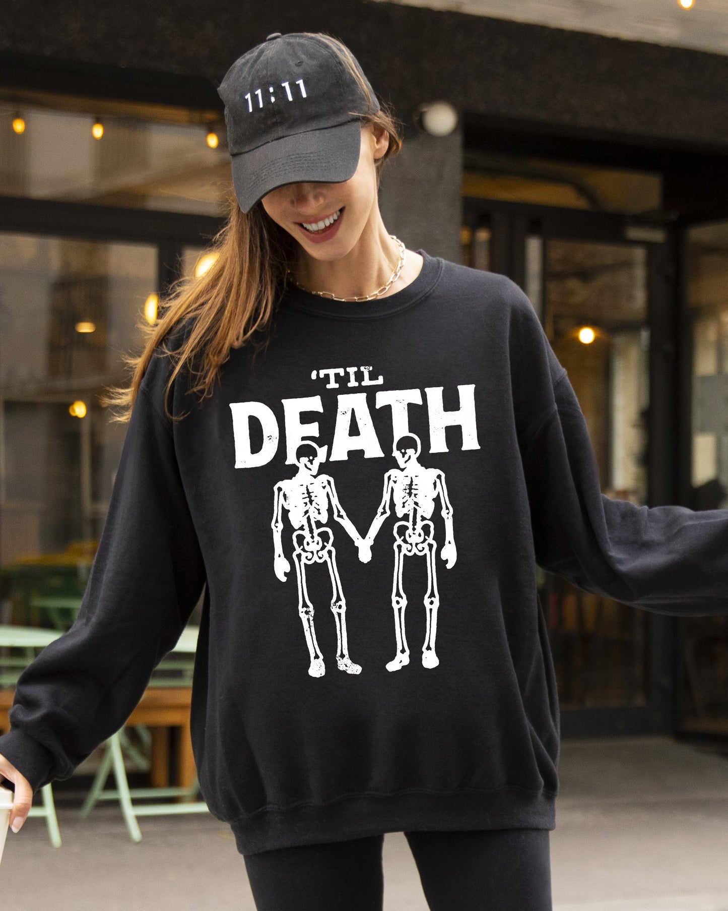 Til Death, Skeleton Lovers, Skull, Ghost, Western, Witch, Aesthetic, Meme, Halloween, Costume Sweatshirt