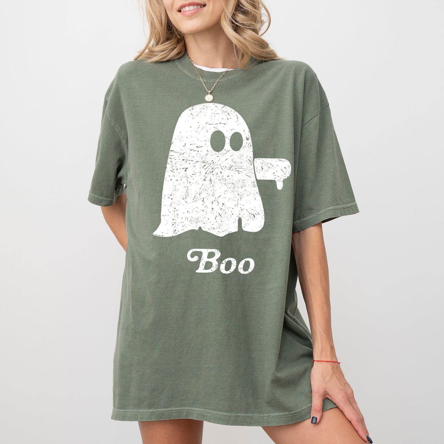 Boo Thumb Ghost Spooky Skeleton Skull Western Witch Halloween Costume Tshirt Comfort Colors T-Shirt