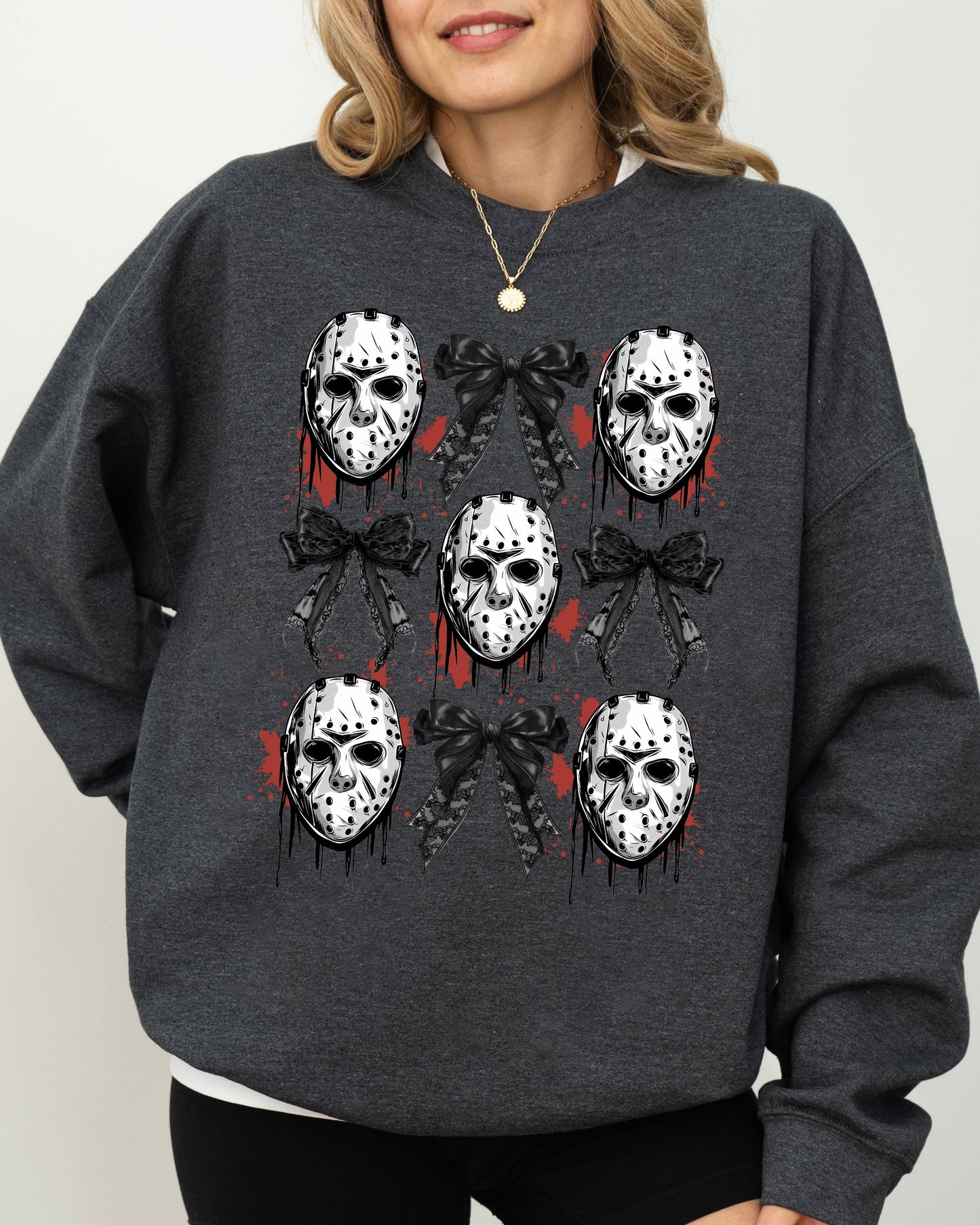 Masks and Bows, Ghost, Spooky, Scary, Skeleton, Skull, Western, Witch, Aesthetic, Meme, Halloween, Costume Sweatshirt